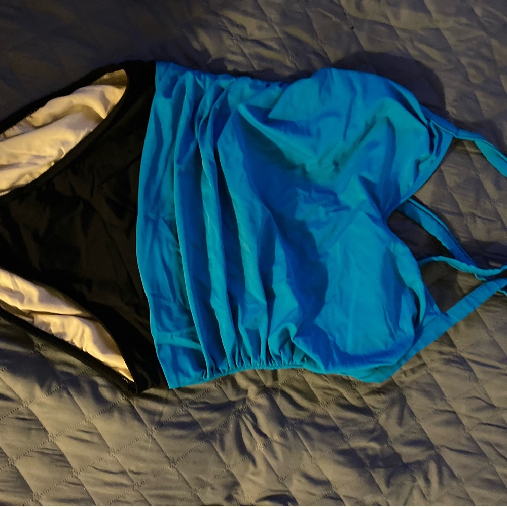 Blue and Black Women's Swimsuit